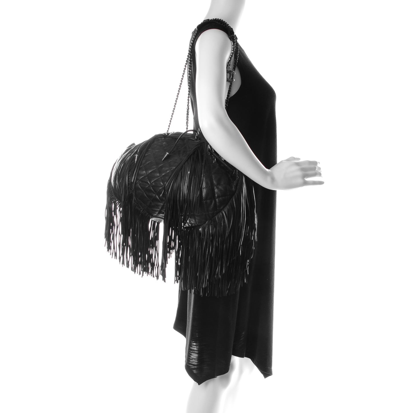 Lambskin Quilted Western Baluchon Fringe Bag Black
