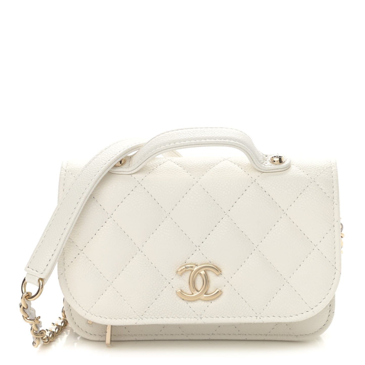 Caviar Quilted Business Affinity Clutch With Chain Flap White