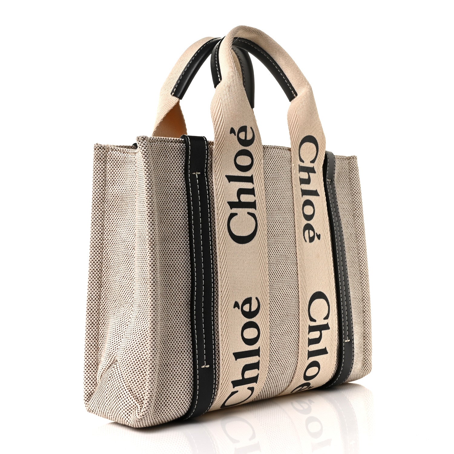Chloe Cotton Calfskin Small Woody Ribbon Tote White 2 of 7