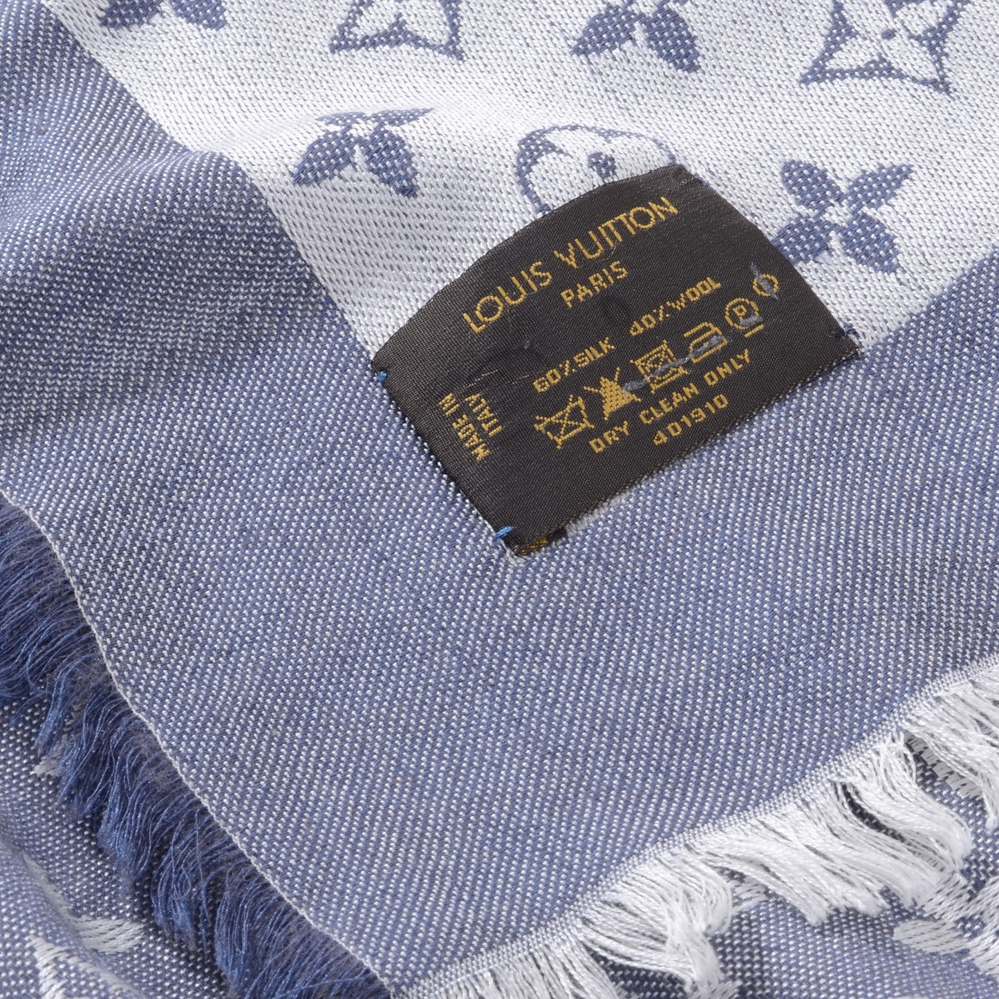 Wool Silk Monogram Denim Shawl