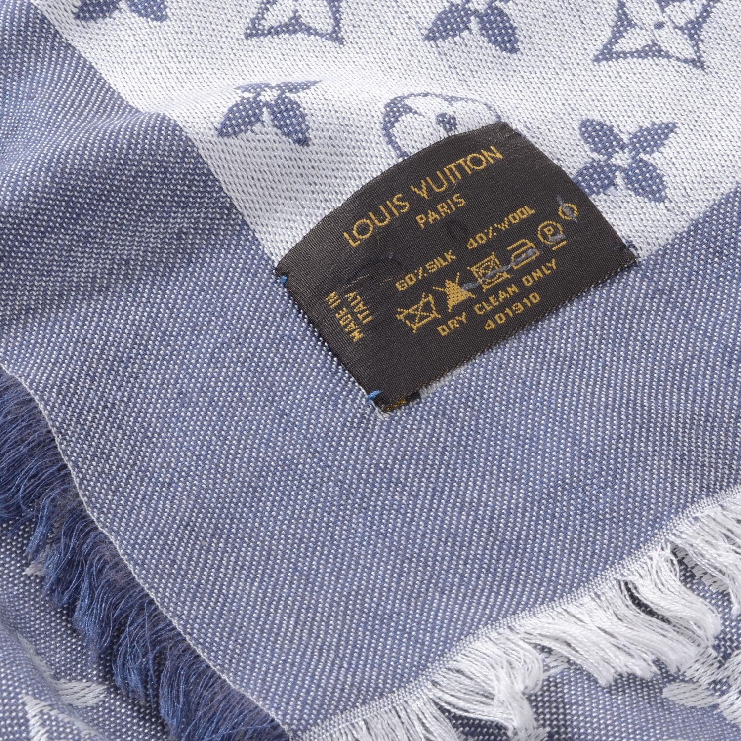 Louis Vuitton Wool Silk Monogram Denim Shawl 5 of 10