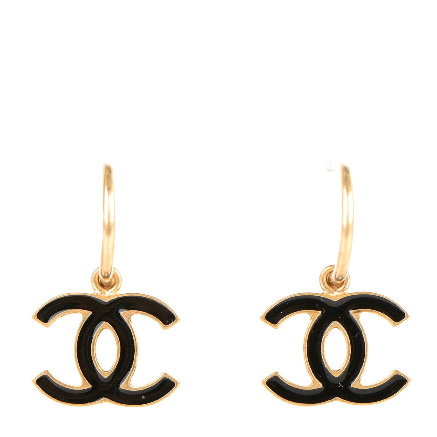 Enamel CC Dangle Earrings Black Light Gold