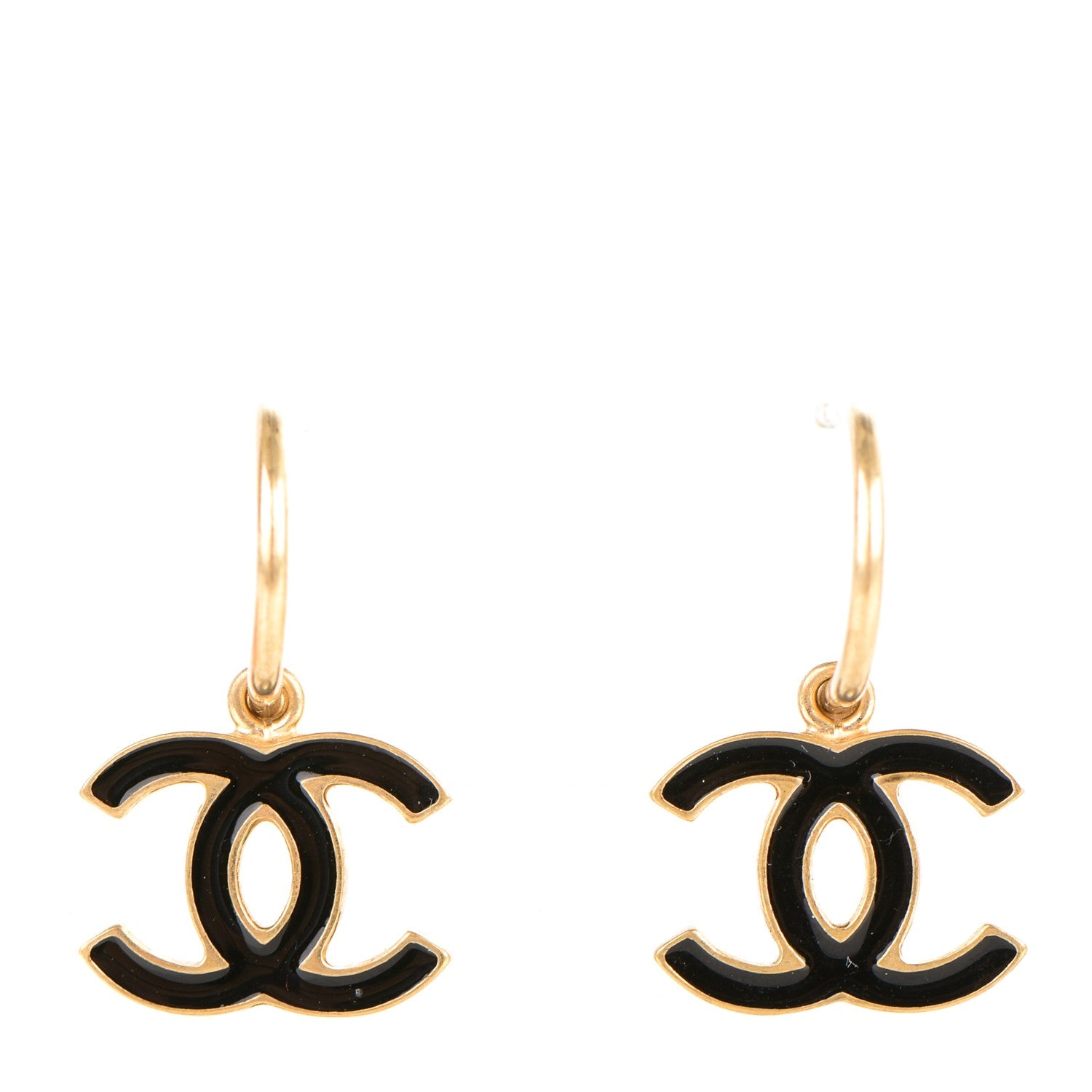 Chanel Enamel CC Dangle Earrings Black Light Gold 1 of 4