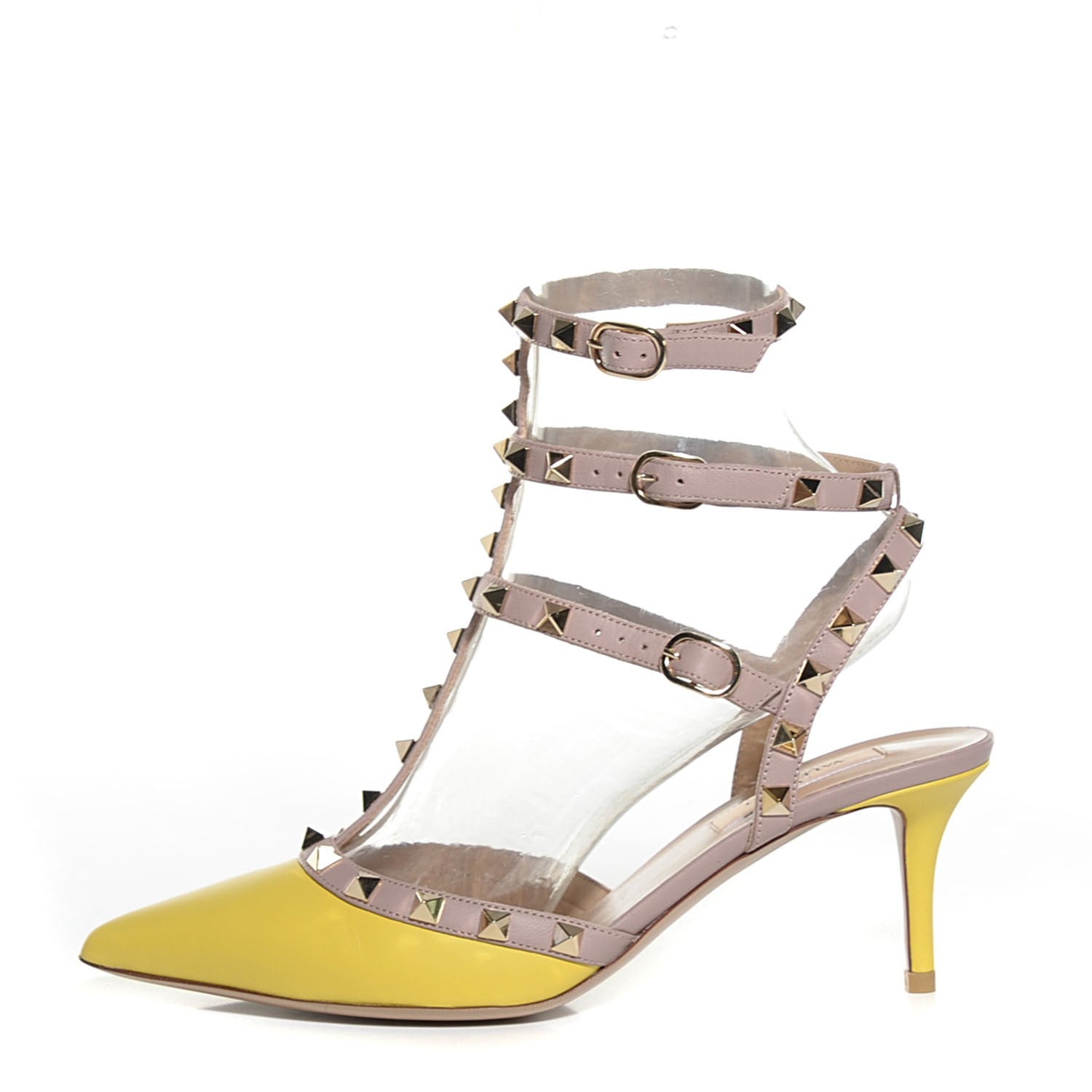 Valentino Garavani Nappa Rockstud Ankle Strap Low Heel Pumps 38 Yellow Poudre 1 of 7
