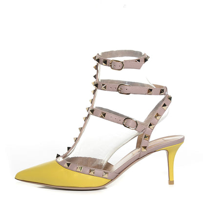 Valentino Garavani Nappa Rockstud Ankle Strap Low Heel Pumps 38 Yellow Poudre 1 of 7