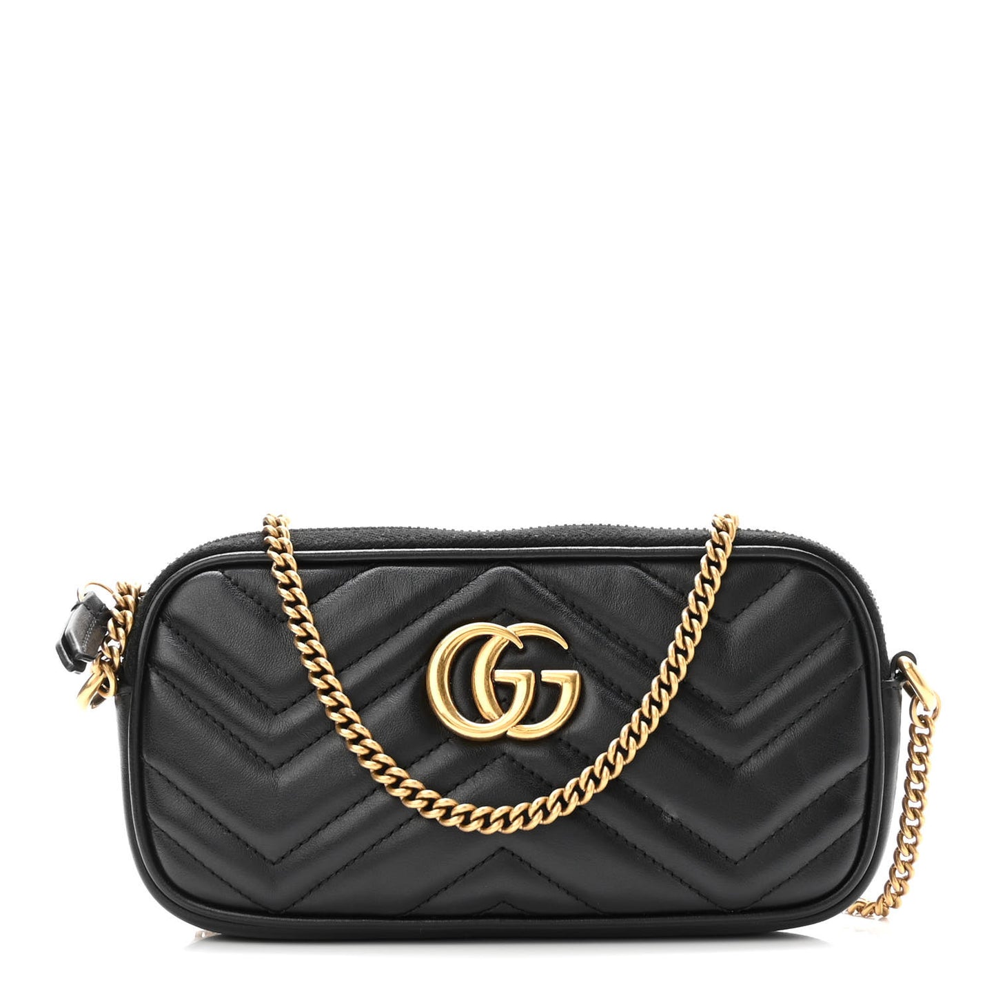 Calfskin Matelasse Mini GG Marmont Chain Crossbody Bag Black