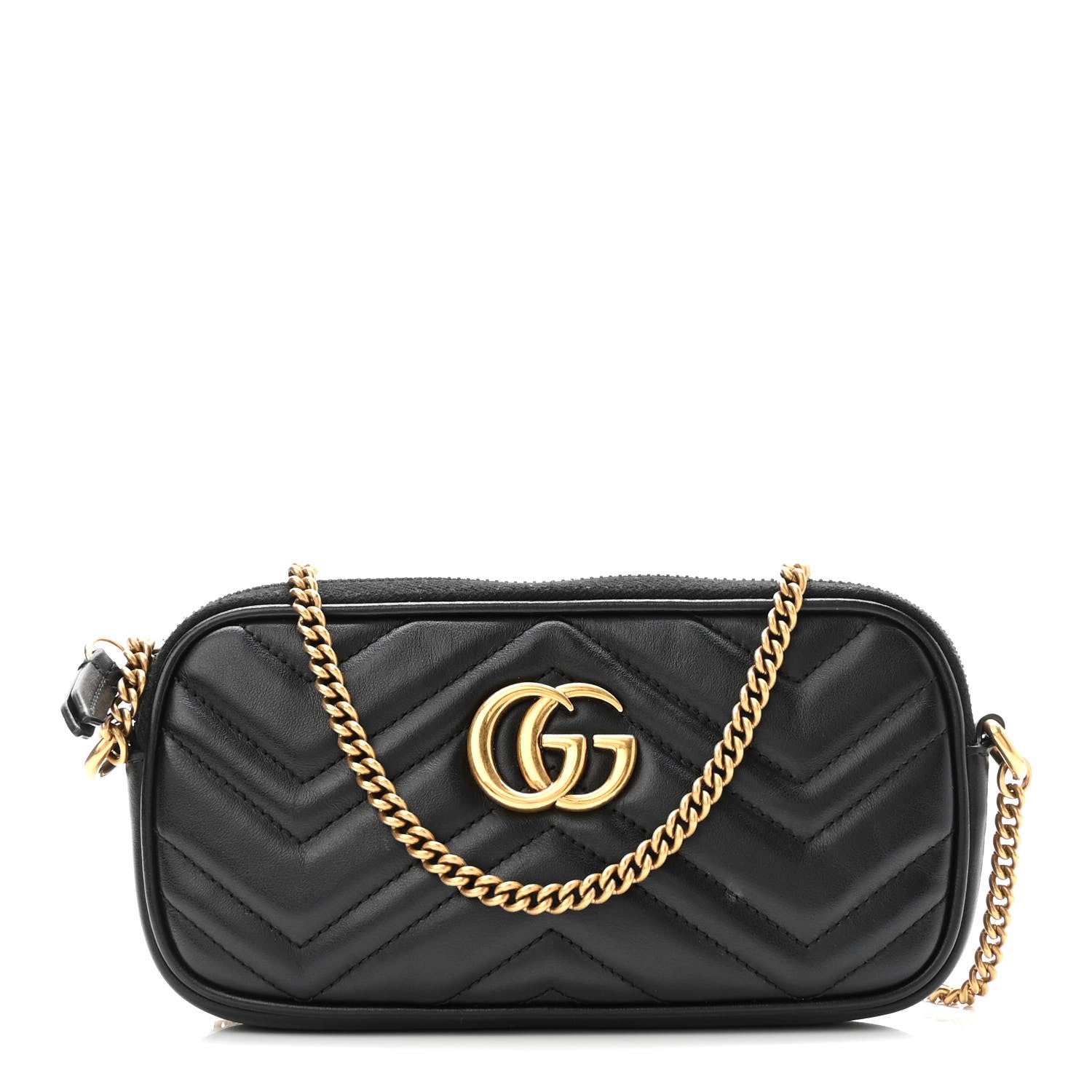 Gucci Calfskin Matelasse Mini GG Marmont Chain Crossbody Bag Black 1 of 10