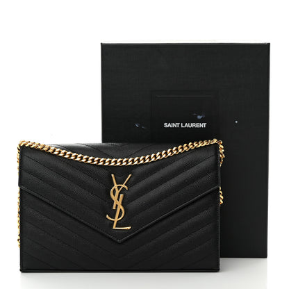 Saint Laurent Grain De Poudre Matelasse Chevron Monogram Chain Wallet Black 15 of 15