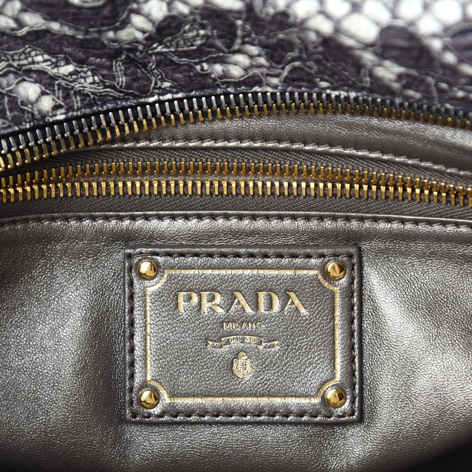Prada Cervo Lux Print Lace Bauletto Bag Talco 8 of 11