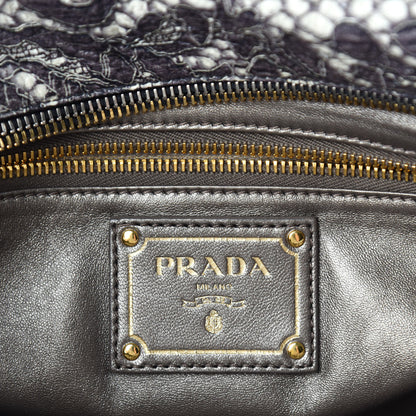 Prada Cervo Lux Print Lace Bauletto Bag Talco 8 of 11