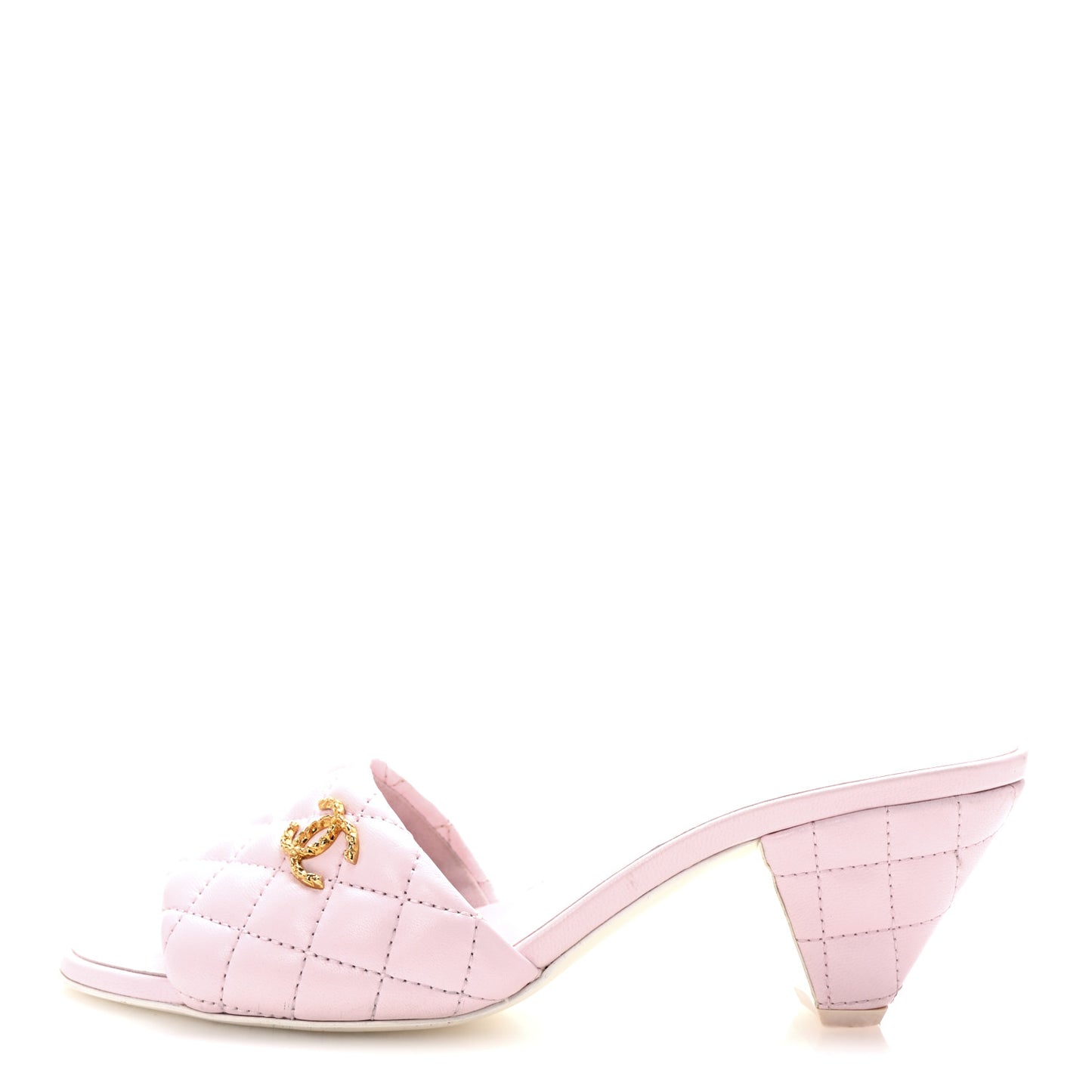 Lambskin Quilted Textured CC Mules 39.5 Light Pink