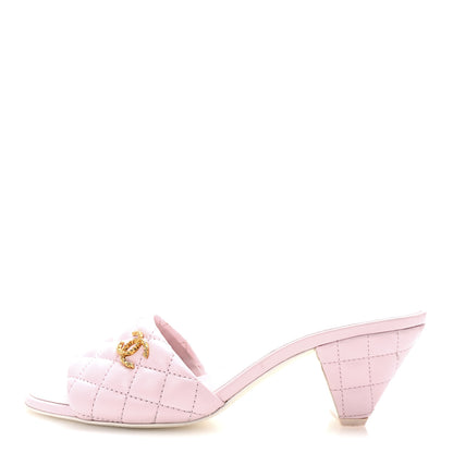 Chanel Lambskin Quilted Textured CC Mules 39.5 Light Pink 1 of 10