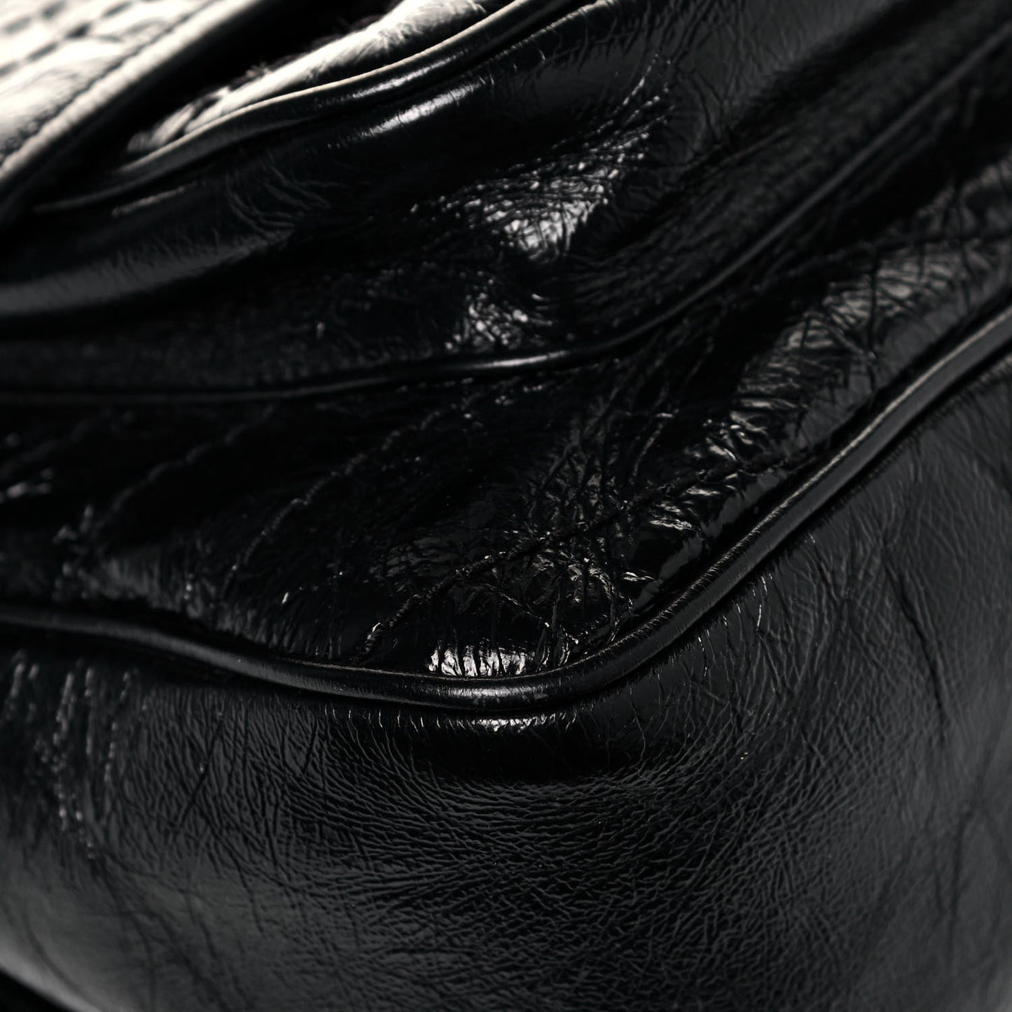 Crinkled Calfskin Matelasse Monogram Large Niki Chain Satchel Black