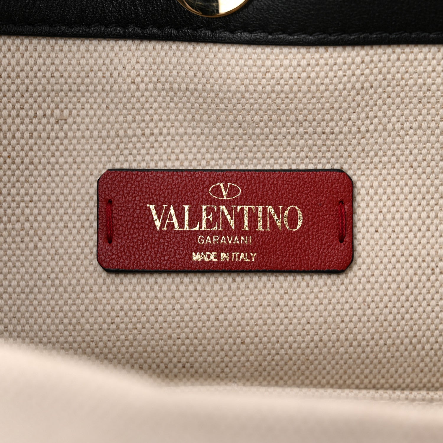 Valentino Garavani Canvas Calfskin VLTN Print Small Rockstud Tote Naturale Black 6 of 9