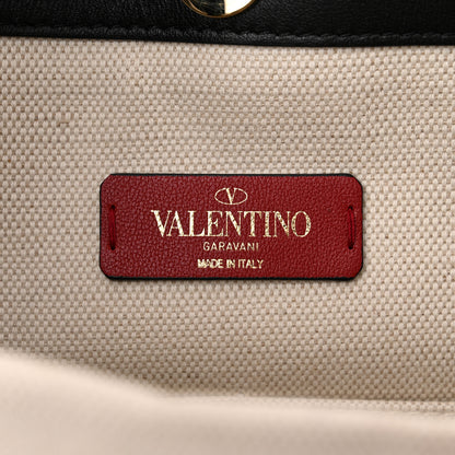 Valentino Garavani Canvas Calfskin VLTN Print Small Rockstud Tote Naturale Black 6 of 9