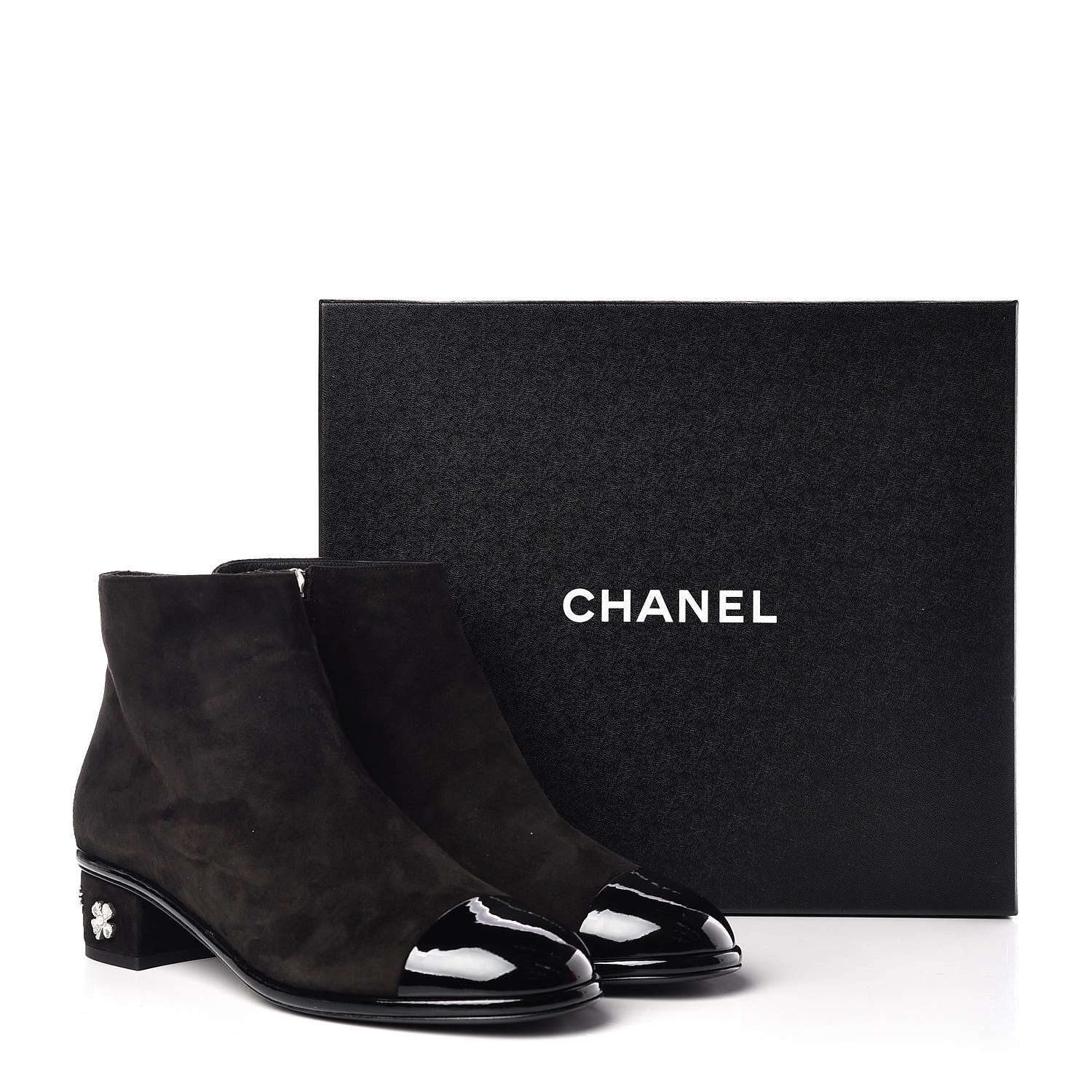 Chanel Kid Suede Patent Calfskin Charm Cap Toe Short Boots 42 Black 9 of 9
