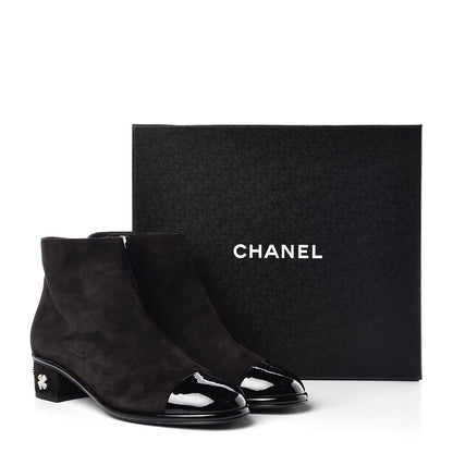 Chanel Kid Suede Patent Calfskin Charm Cap Toe Short Boots 42 Black 9 of 9
