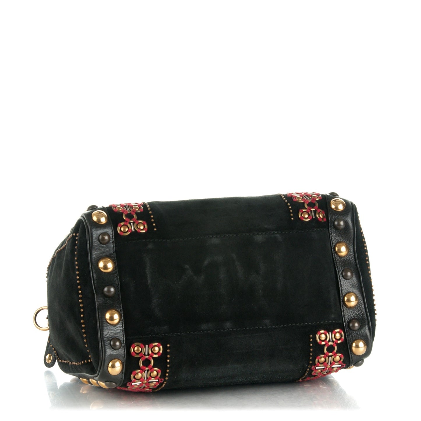 Suede Calfskin Large Babouska Studded Boston Black
