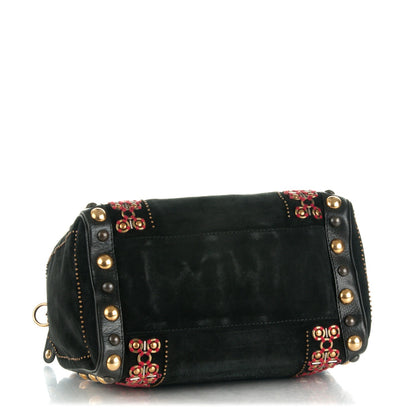 Gucci Suede Calfskin Large Babouska Studded Boston Black 4 of 8
