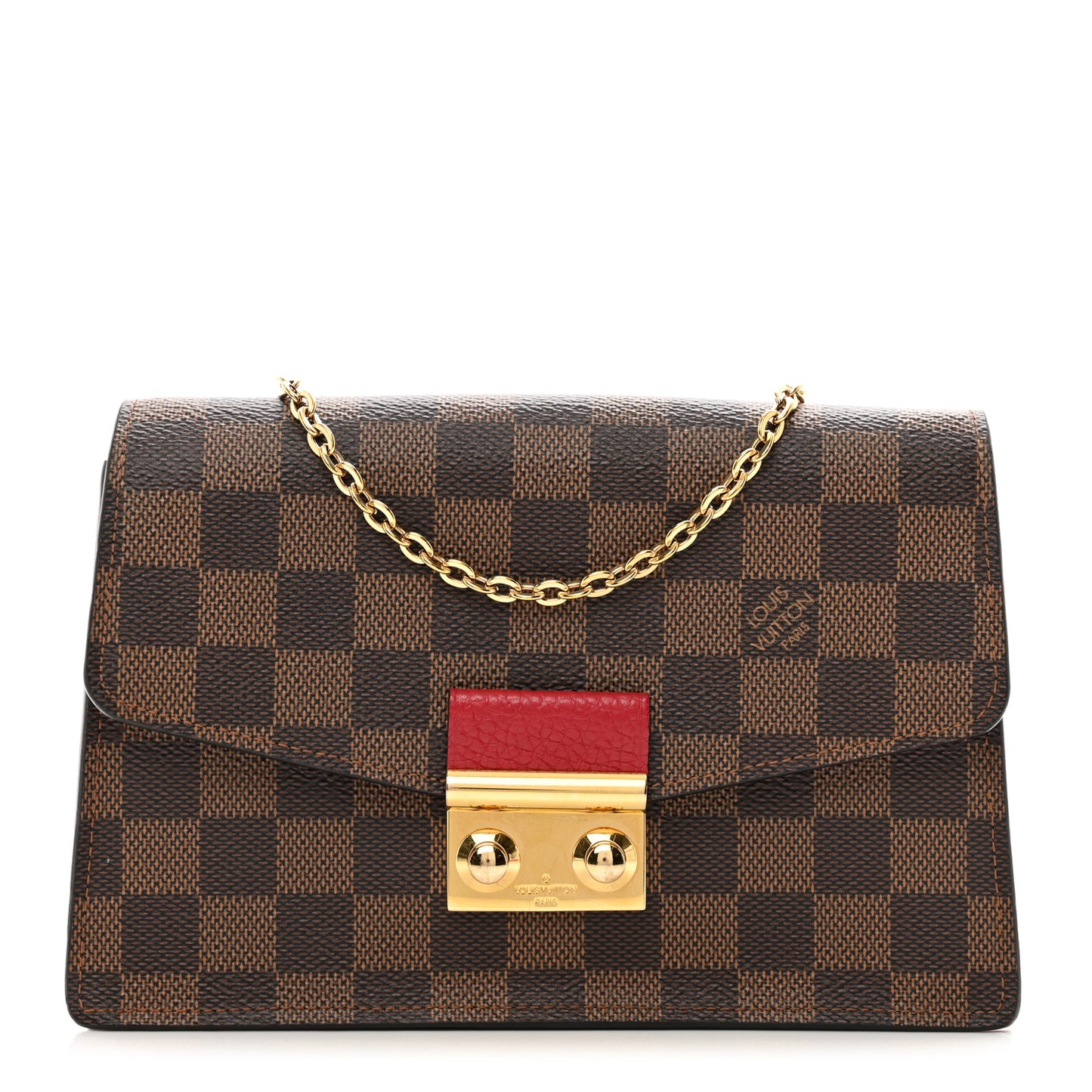 Damier Ebene Croisette Chain Wallet Scarlet