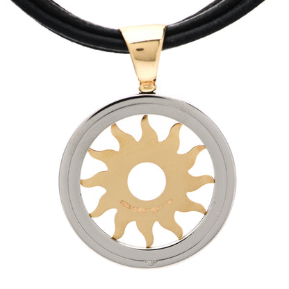 Bulgari Stainless Steel 18K Yellow Gold Calfskin Tondo Sun Pendant Necklace 5 of 5