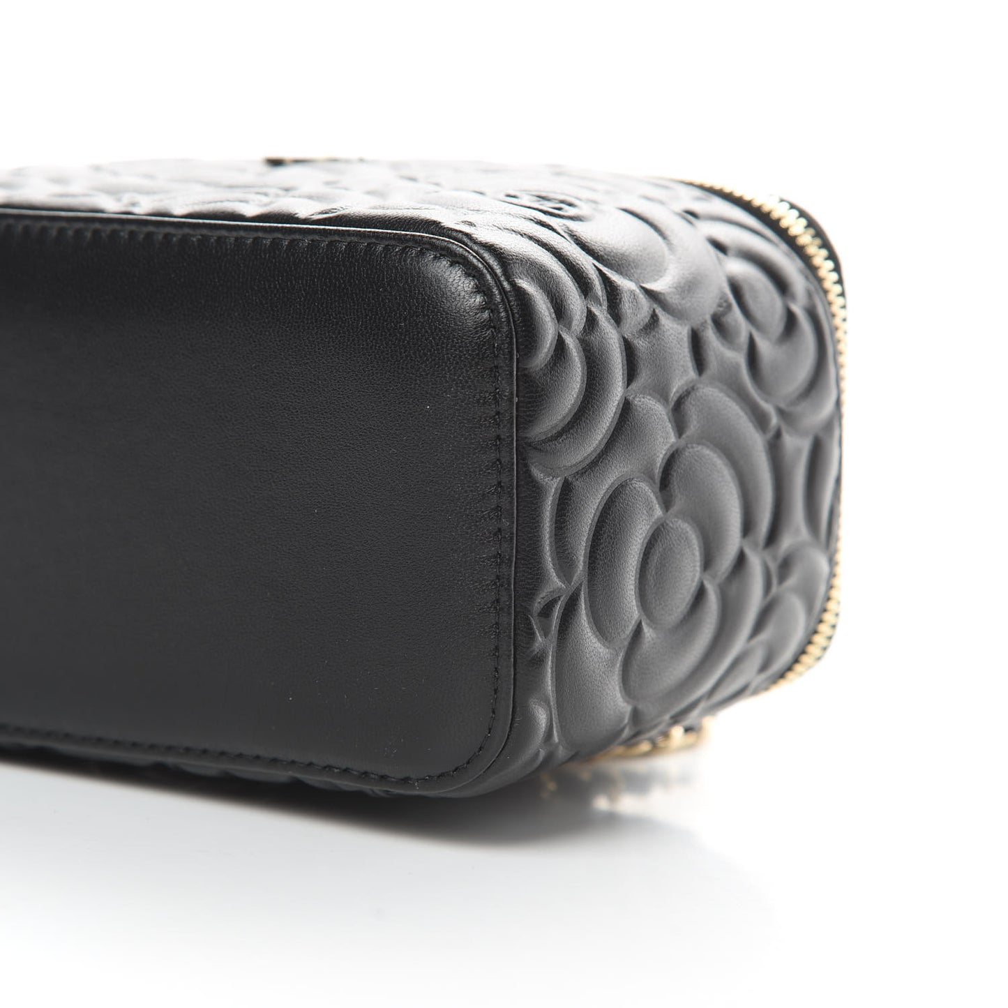 Lambskin Camellia Embossed Small Vanity Case With Chain Black