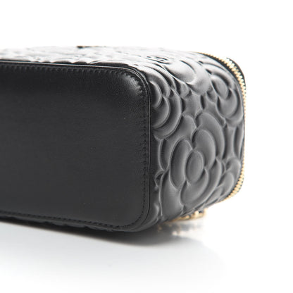 Chanel Lambskin Camellia Embossed Small Vanity Case With Chain Black 10 of 12