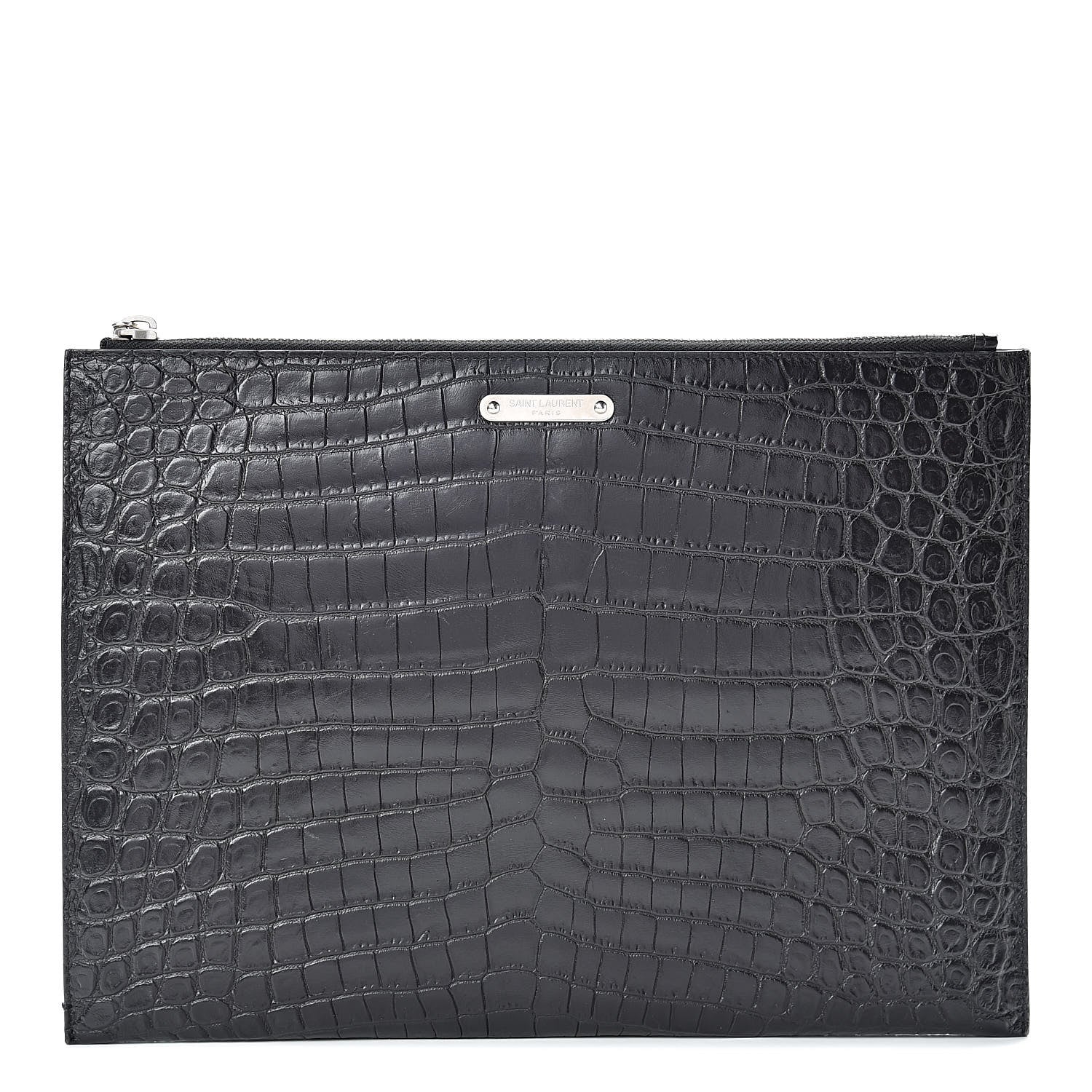 Saint Laurent Calfskin Crocodile Embossed Document Holder Black 1 of 8