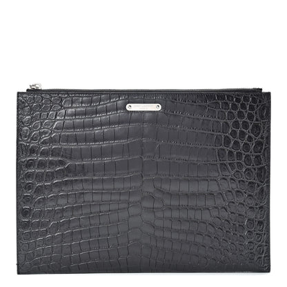 Saint Laurent Calfskin Crocodile Embossed Document Holder Black 1 of 8
