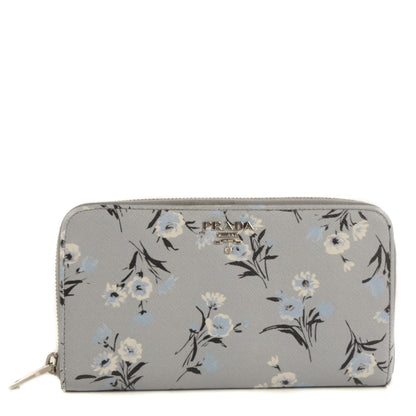 Prada Saffiano Floral Print Metal Zip Around Wallet Acciaio 1 of 10