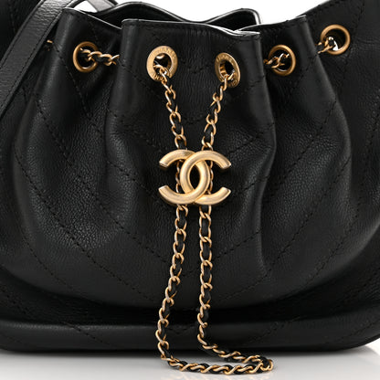 Chanel Grained Calfskin Chevron Drawstring Bucket Bag Black 8 of 12