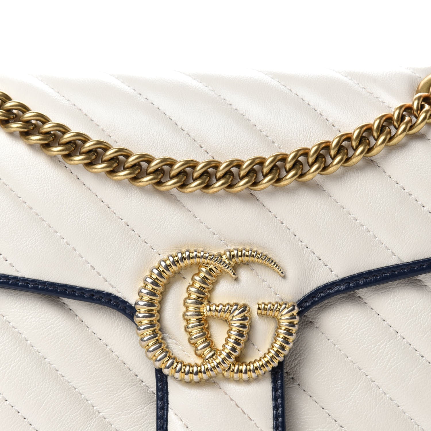 Gucci Vintage Effect Calfskin Matelasse Diagonal Small Torchon GG Marmont Shoulder Bag Mystic White Blue Agata 11 of 12