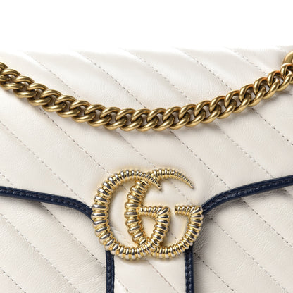 Gucci Vintage Effect Calfskin Matelasse Diagonal Small Torchon GG Marmont Shoulder Bag Mystic White Blue Agata 11 of 12