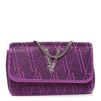 Versace Satin Crystal Virtus Chain Clutch Purple 1 of 10