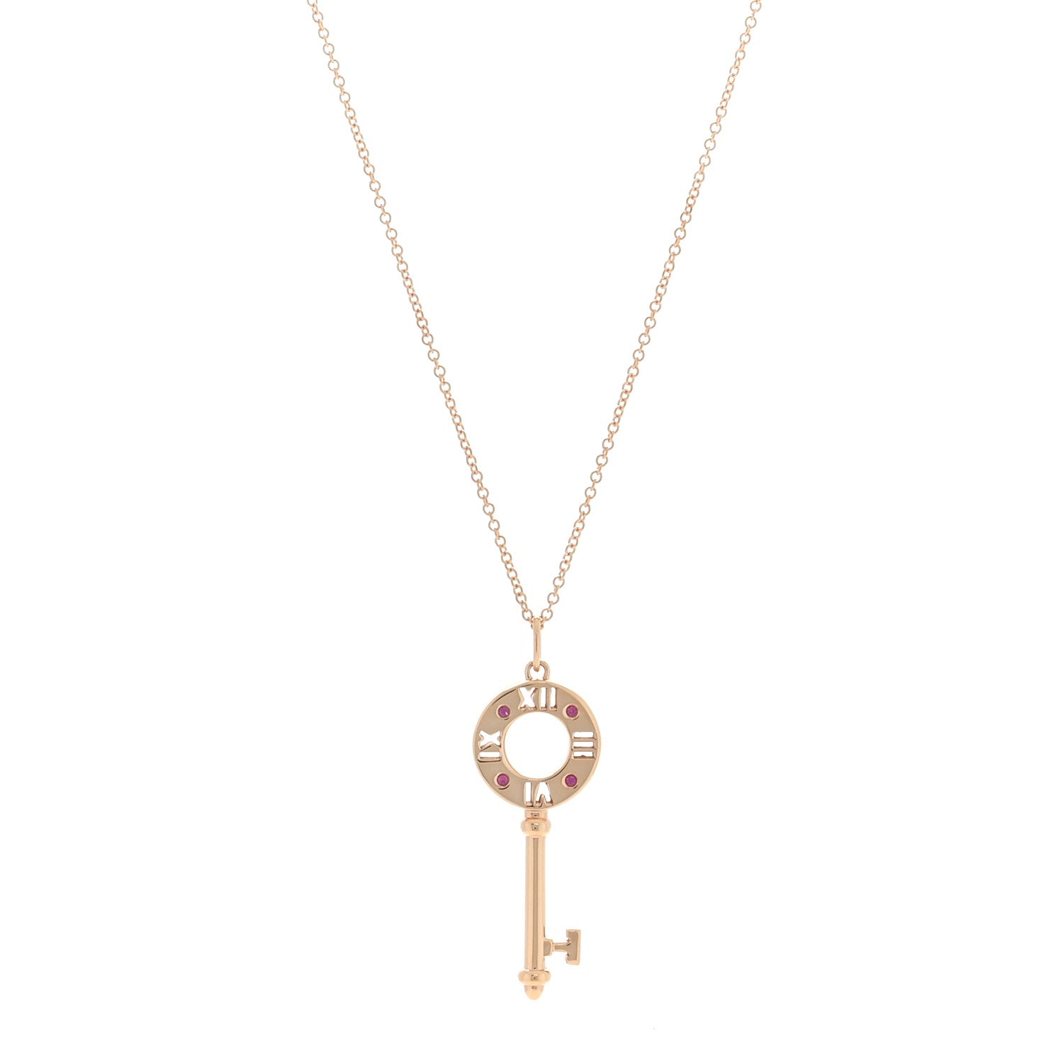 Tiffany 18K Rose Gold Ruby Atlas Pierced Key Pendant Necklace 1 of 4