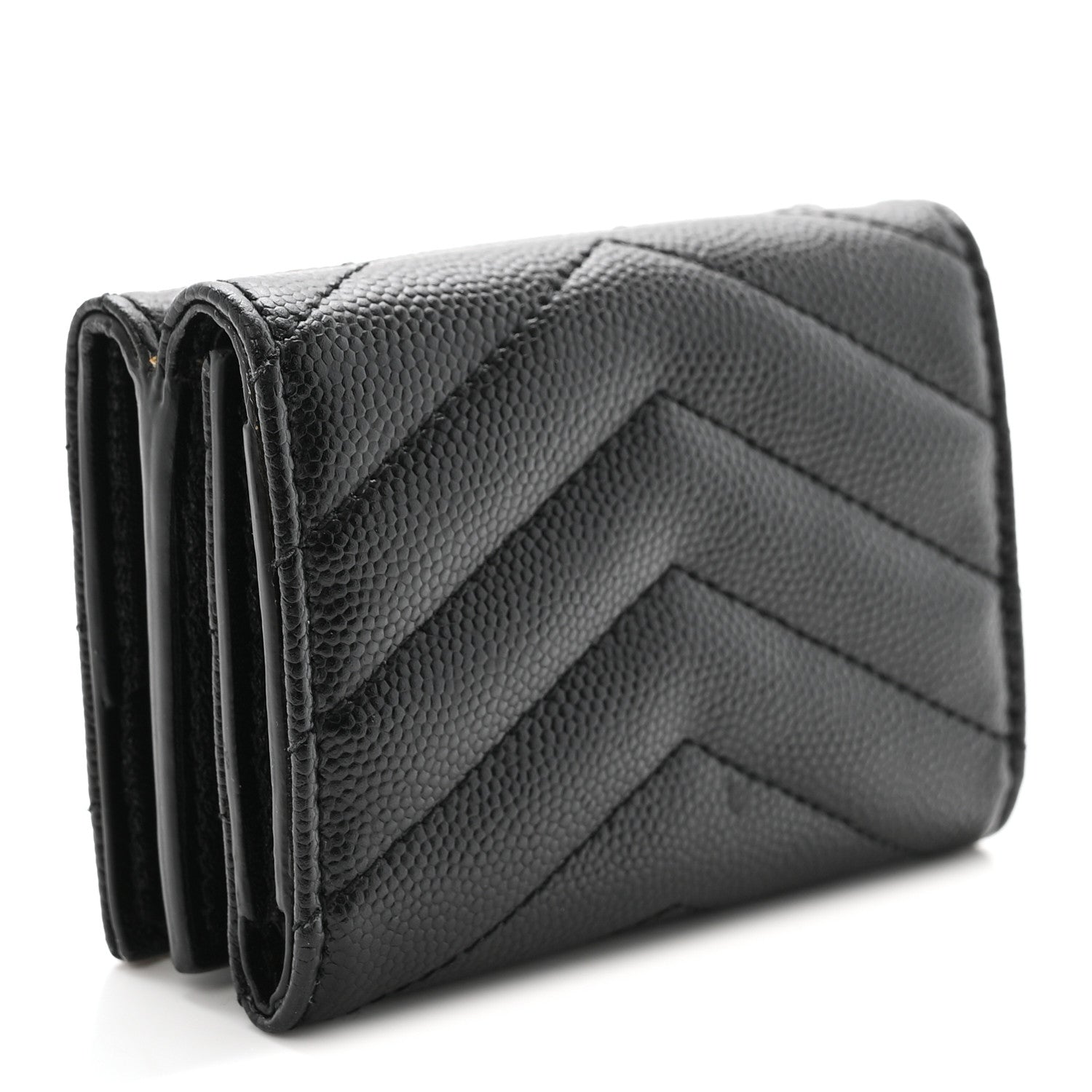 Saint Laurent Grain De Poudre Matelasse Chevron Monogram Origami Tiny Wallet Black 3 of 7