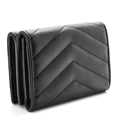 Saint Laurent Grain De Poudre Matelasse Chevron Monogram Origami Tiny Wallet Black 3 of 7