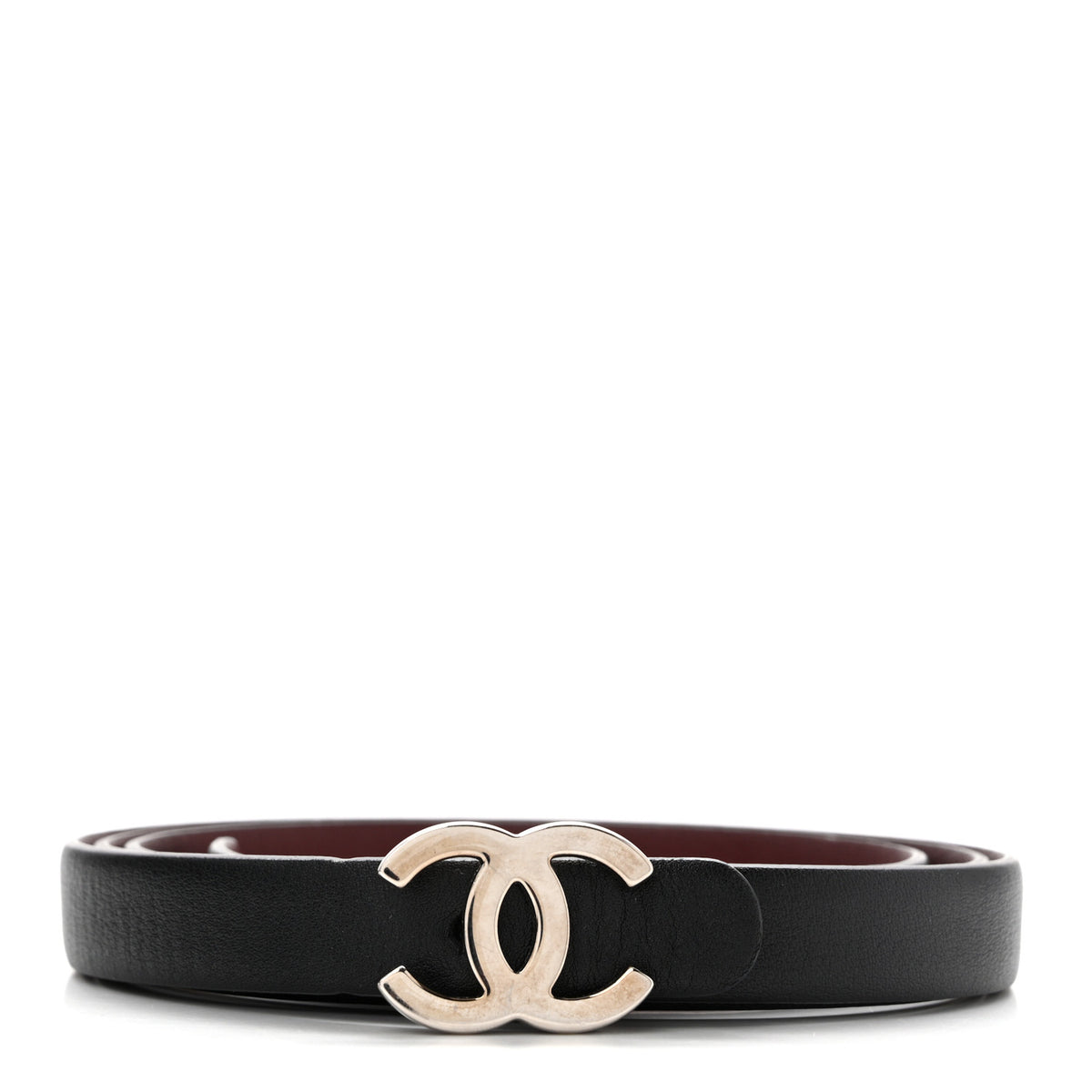 Chanel Calfskin CC Skinny Reversible Belt 85 34 Black Burgundy 1 of 8