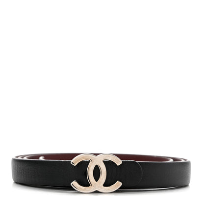 Chanel Calfskin CC Skinny Reversible Belt 85 34 Black Burgundy 1 of 8