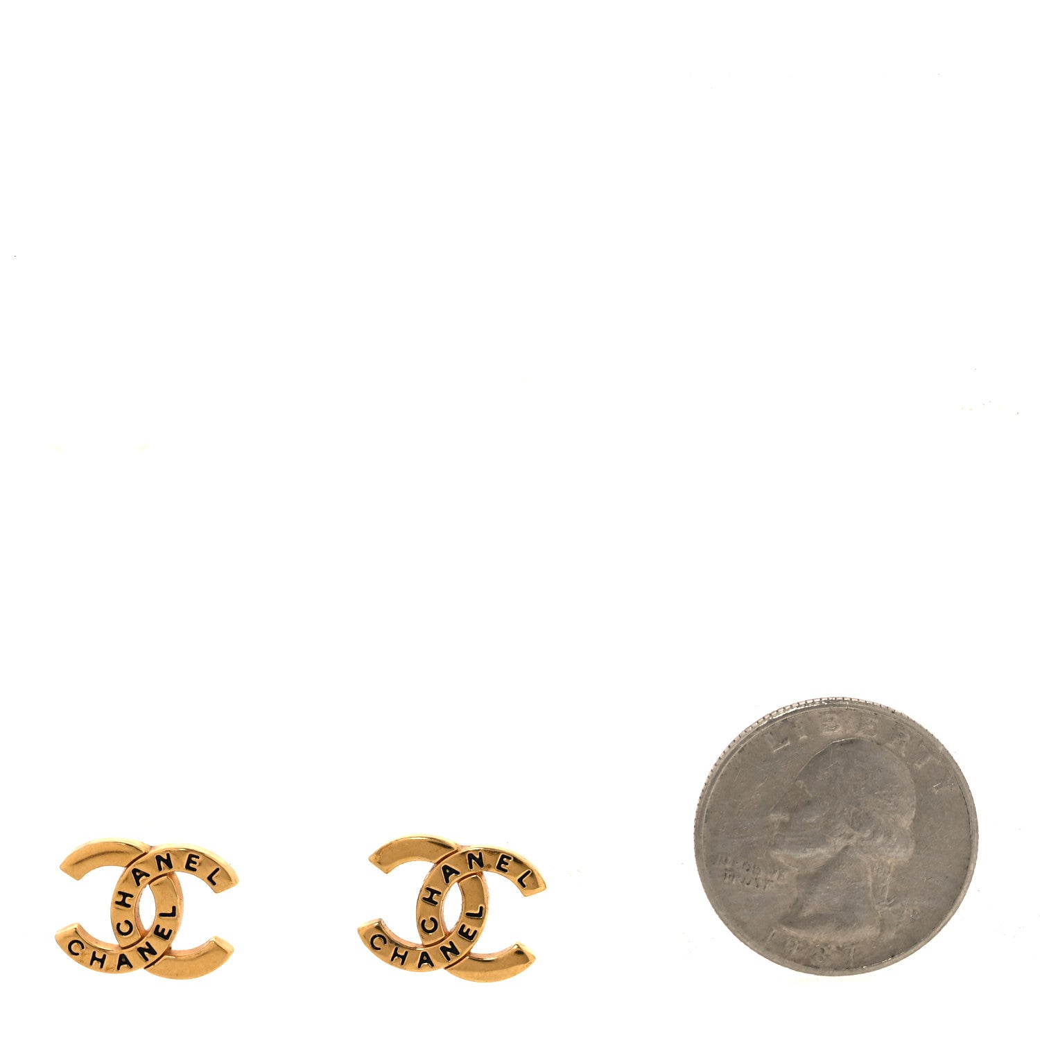 Chanel Metal CC Paris Button Stud Earrings Gold 2 of 4