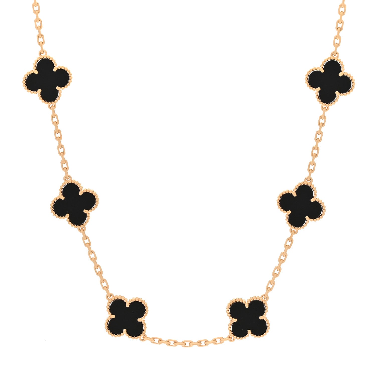 Van Cleef & Arpels 18K Yellow Gold Black Onyx 10 Motifs Vintage Alhambra Necklace 1 of 6