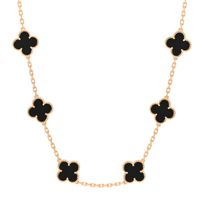 Van Cleef & Arpels 18K Yellow Gold Black Onyx 10 Motifs Vintage Alhambra Necklace 1 of 6