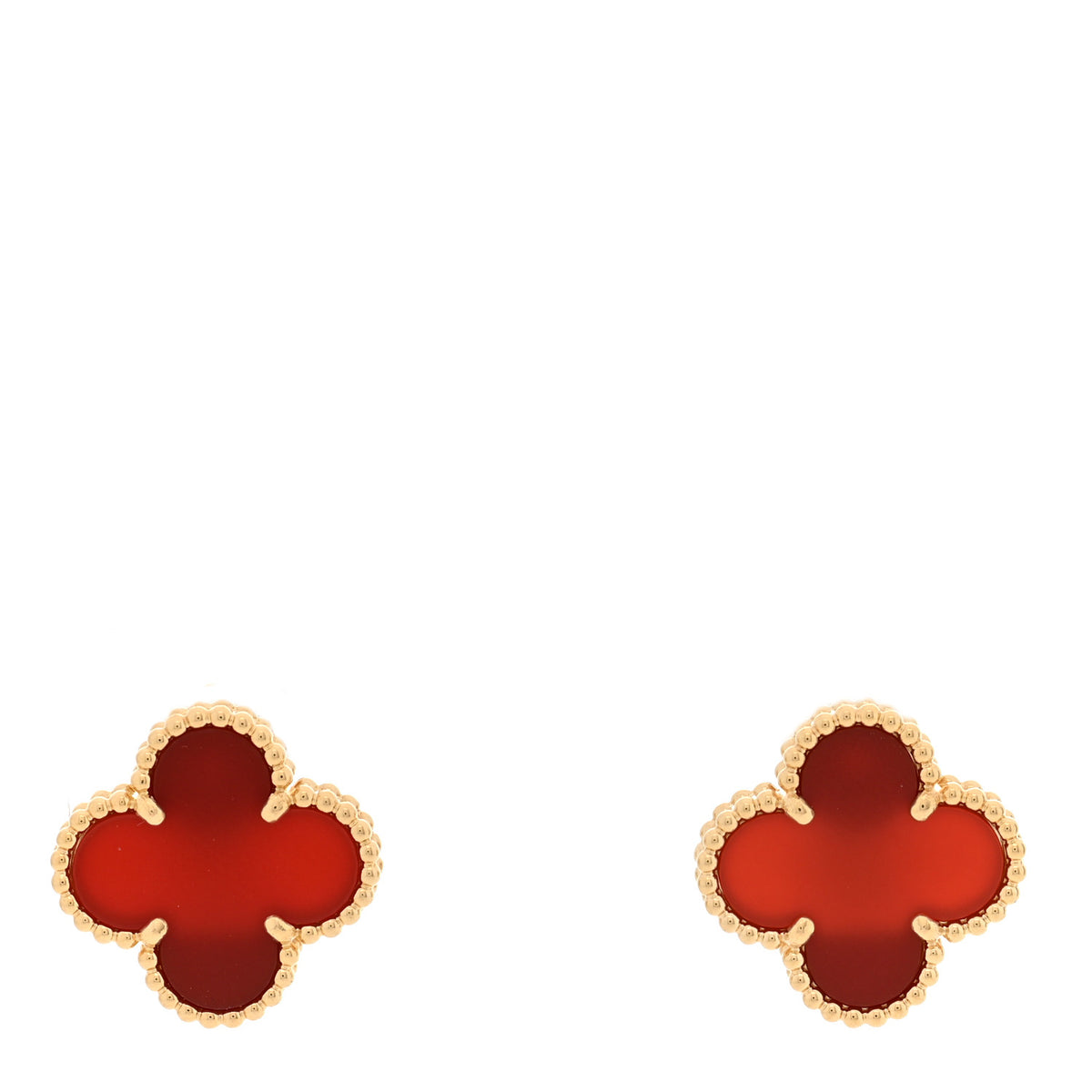 18K Yellow Gold Carnelian Vintage Alhambra Earrings