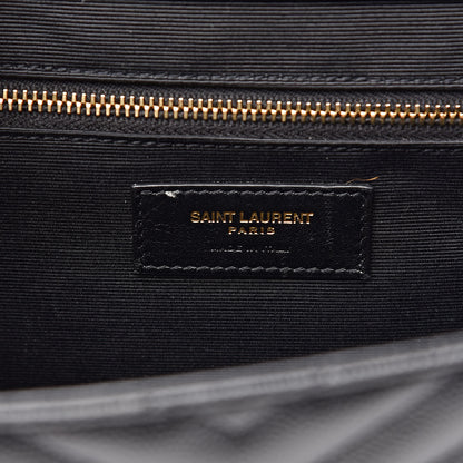 Saint Laurent Grain De Poudre Matelasse Chevron Large Monogram Satchel Black 7 of 11