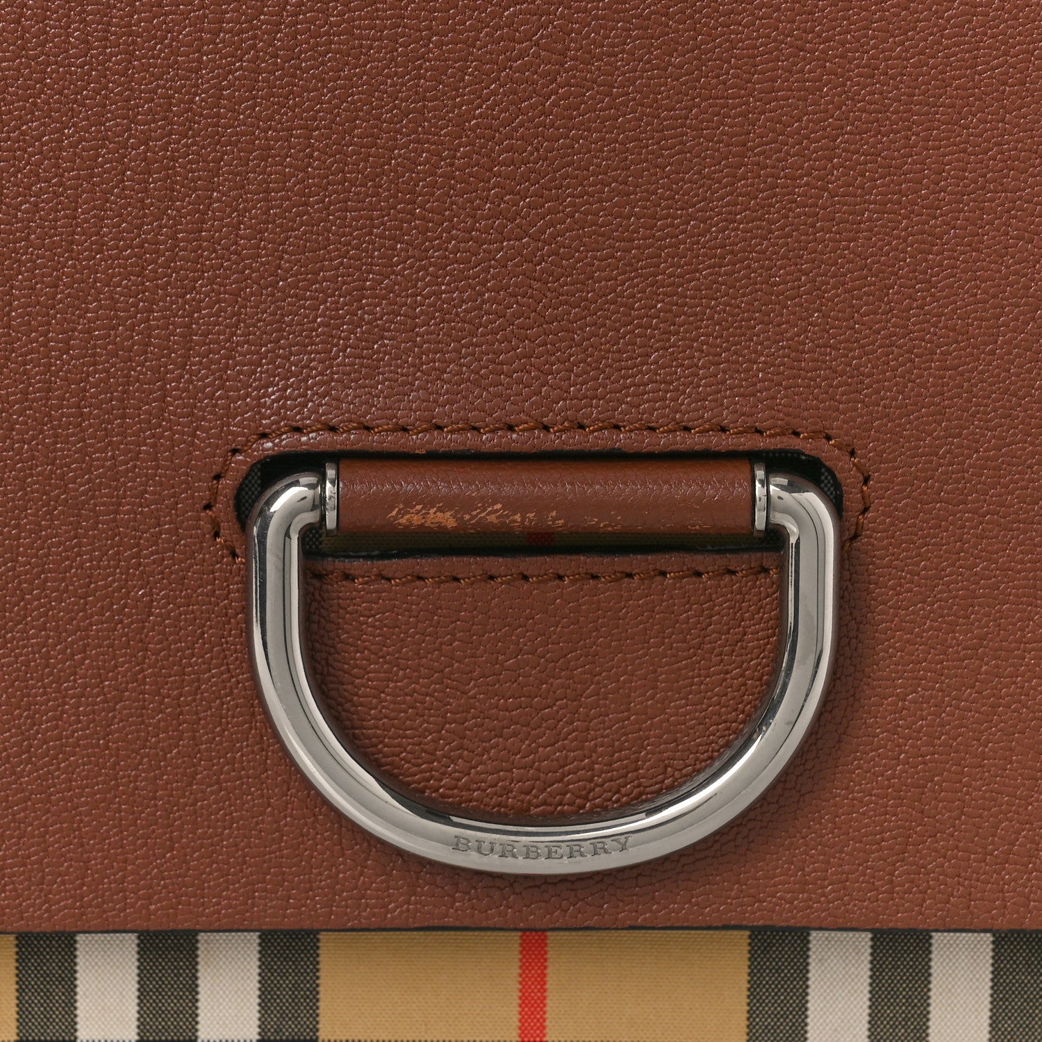 Burberry Goatskin Vintage Check Medium D-Ring Bag Tan Black 9 of 9