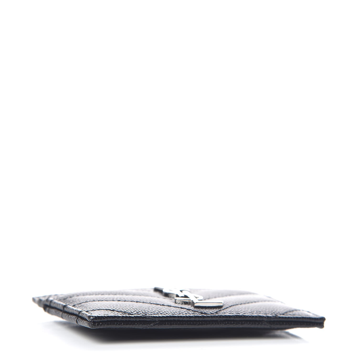 Saint Laurent Grain De Poudre Matelasse Chevron Monogram Credit Card Case Black 4 of 7