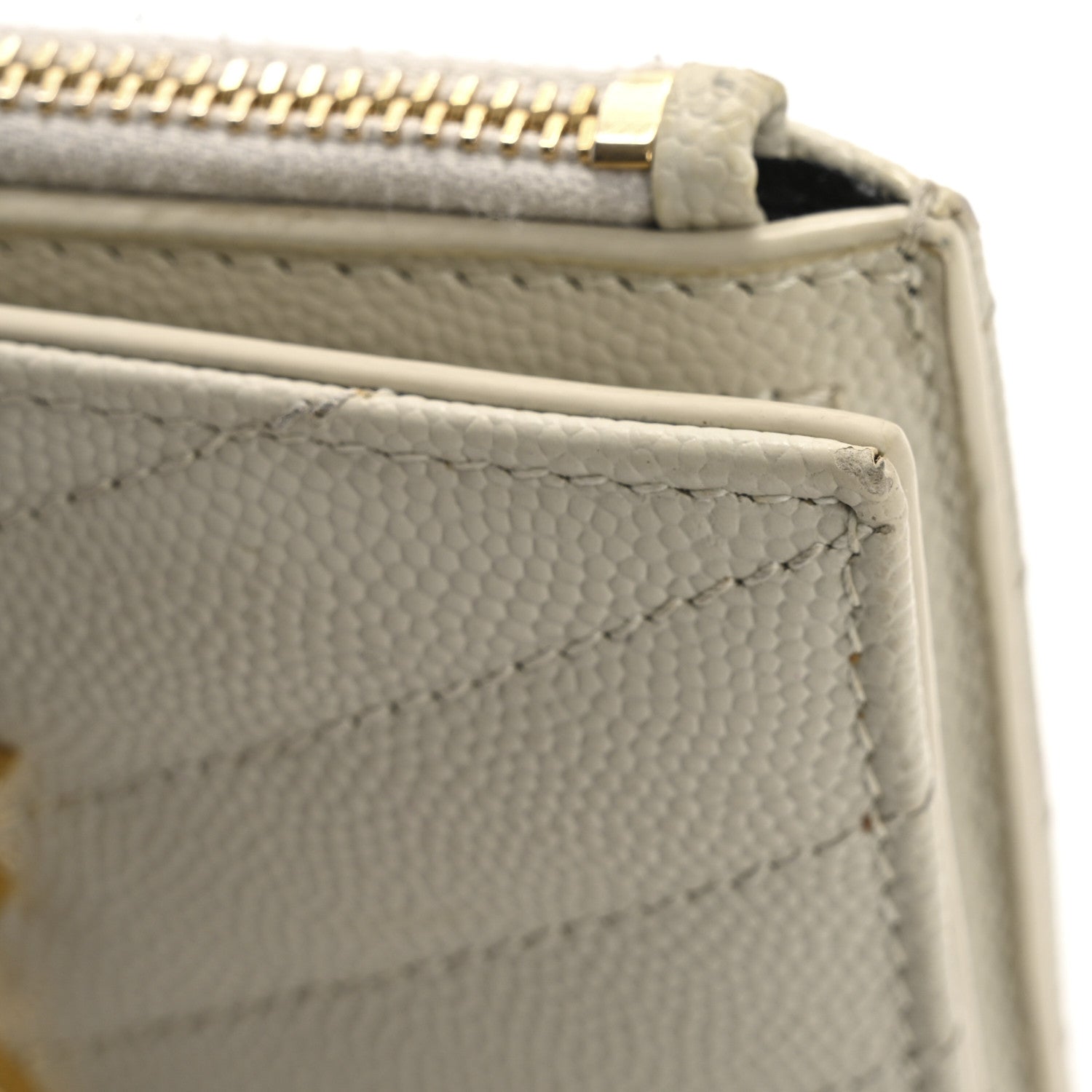 Saint Laurent Grain De Poudre Matelasse Chevron Monogram Zipped Card Case Crema Soft Crema Soft 9 of 15