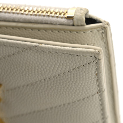 Saint Laurent Grain De Poudre Matelasse Chevron Monogram Zipped Card Case Crema Soft Crema Soft 9 of 15