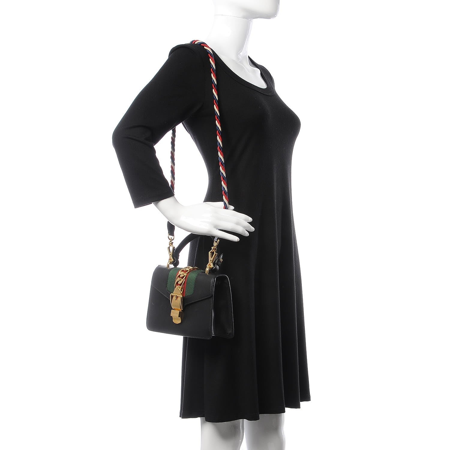 Gucci Calfskin Mini Sylvie Top Handle Bag Black 3 of 13