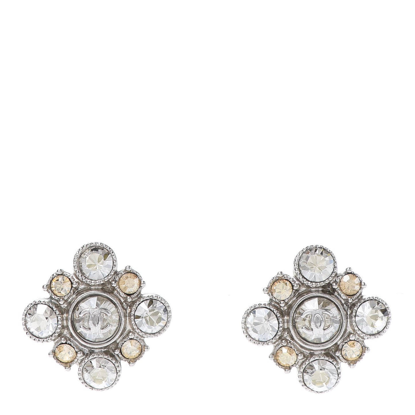 Crystal CC Flower Earrings Silver